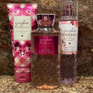 3pc Set💗GINGHAM GORGEOUS💗BBW Fragrance Mist+Body Wash+Body Cream Gift Wrap NWT